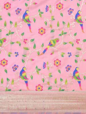pink woven design zari silk blend paithani saree 4