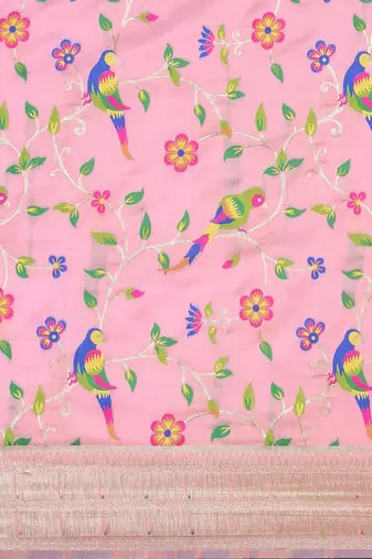 pink woven design zari silk blend paithani saree