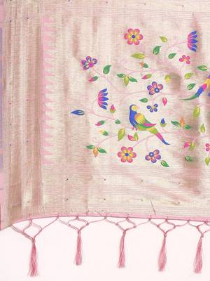 pink woven design zari silk blend paithani saree 5