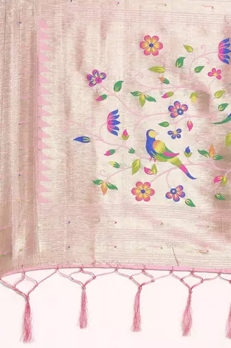 pink woven design zari silk blend paithani saree