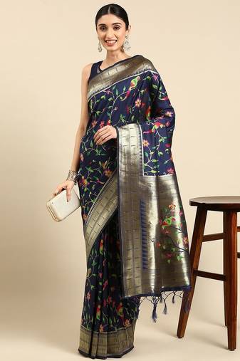 navy_blue ethnic motifs zari silk blend paithani saree