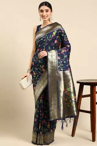 navy_blue ethnic motifs zari silk blend paithani saree