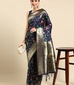 navy_blue ethnic motifs zari silk blend paithani saree