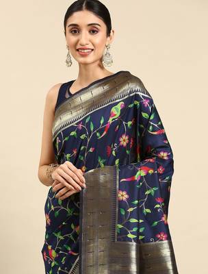 navy_blue ethnic motifs zari silk blend paithani saree 2