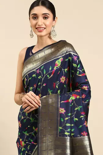 navy_blue ethnic motifs zari silk blend paithani saree
