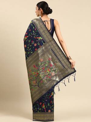 navy_blue ethnic motifs zari silk blend paithani saree 3