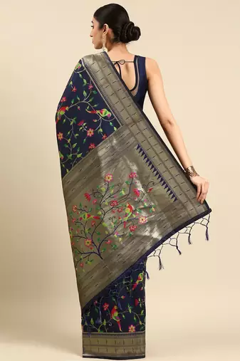 navy_blue ethnic motifs zari silk blend paithani saree