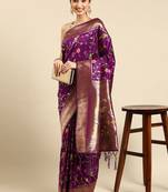 purple ethnic motifs zari silk blend paithani saree