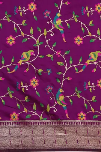 purple ethnic motifs zari silk blend paithani saree