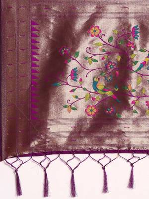 purple ethnic motifs zari silk blend paithani saree 5