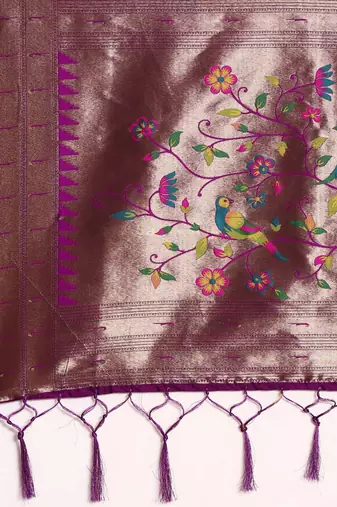 purple ethnic motifs zari silk blend paithani saree