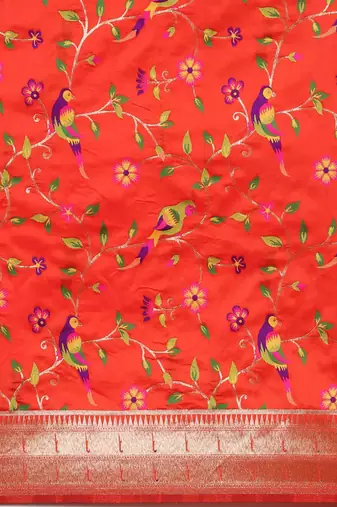 orange ethnic motifs zari silk blend paithani saree