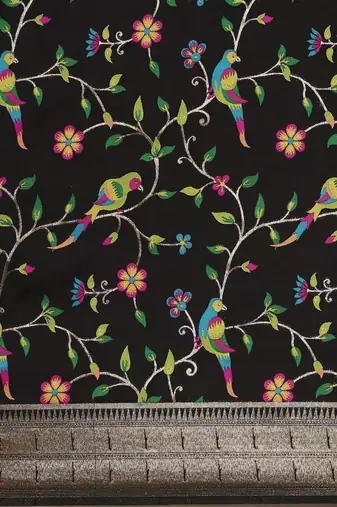 black ethnic motifs zari silk blend paithani saree