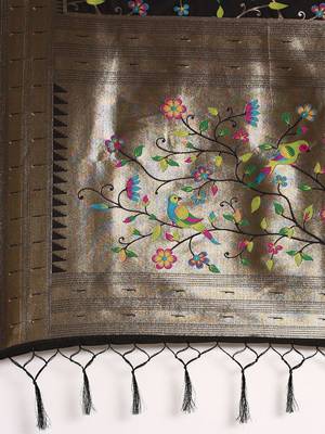 black ethnic motifs zari silk blend paithani saree 5