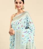 blue ethnic motifs zari silk blend paithani saree