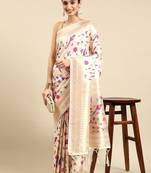 white ethnic motifs zari silk blend paithani saree