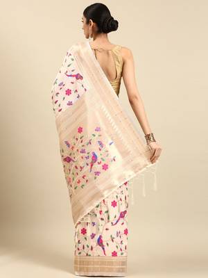 white ethnic motifs zari silk blend paithani saree 3