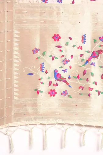 white ethnic motifs zari silk blend paithani saree