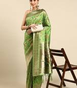 olive ethnic motifs zari silk blend paithani saree