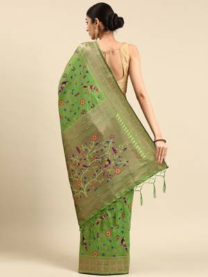 olive ethnic motifs zari silk blend paithani saree 3