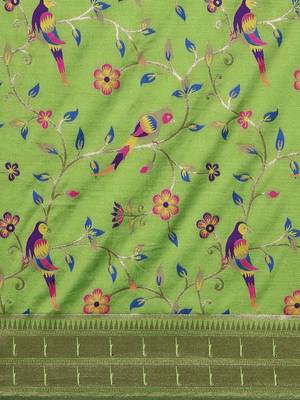 olive ethnic motifs zari silk blend paithani saree 4