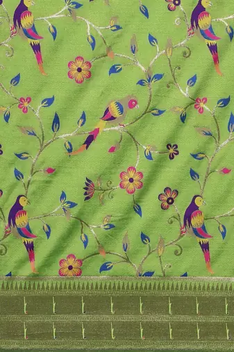 olive ethnic motifs zari silk blend paithani saree