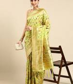 green ethnic motifs zari silk blend paithani saree