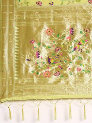 green ethnic motifs zari silk blend paithani saree 5
