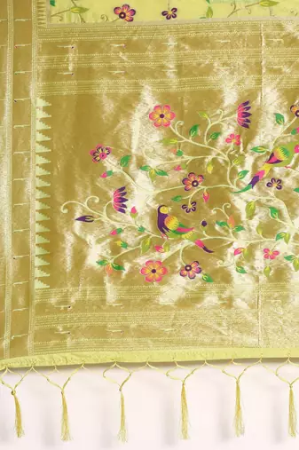 green ethnic motifs zari silk blend paithani saree