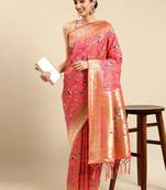 peach ethnic motifs zari silk blend paithani saree