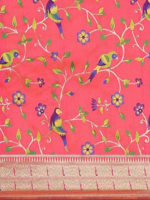 peach ethnic motifs zari silk blend paithani saree 4