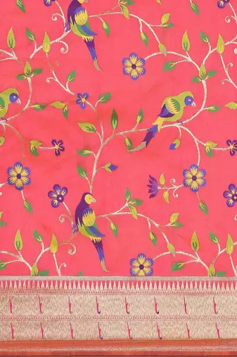peach ethnic motifs zari silk blend paithani saree