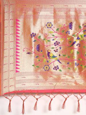 peach ethnic motifs zari silk blend paithani saree 5