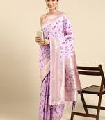 purple woven design zari silk blend paithani saree