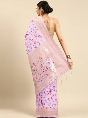 purple woven design zari silk blend paithani saree 3