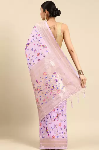 purple woven design zari silk blend paithani saree
