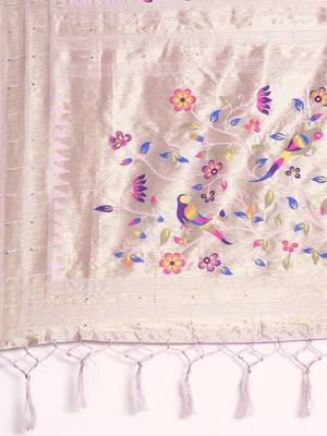purple woven design zari silk blend paithani saree 5