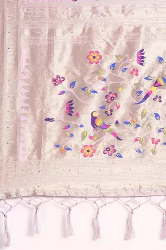 purple woven design zari silk blend paithani saree