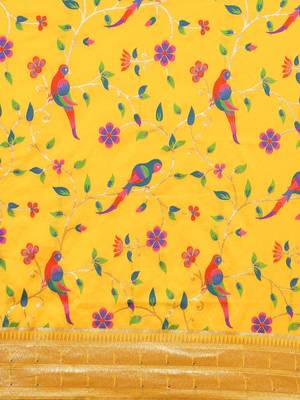 yellow ethnic motifs zari silk blend paithani saree 4