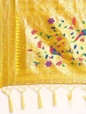 yellow ethnic motifs zari silk blend paithani saree 5