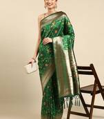 green woven design zari silk blend paithani saree