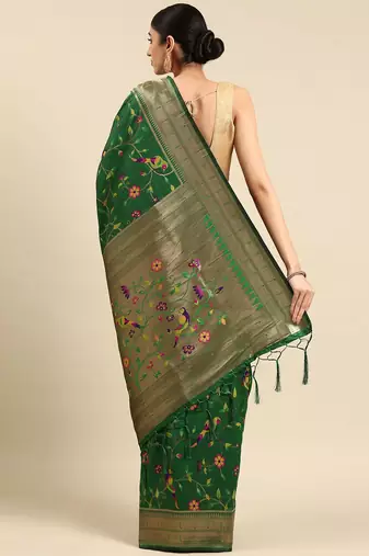 green woven design zari silk blend paithani saree