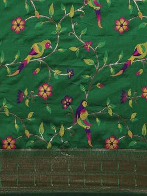 green woven design zari silk blend paithani saree 4