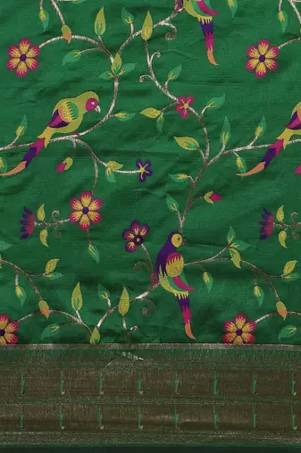 green woven design zari silk blend paithani saree