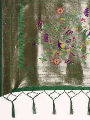 green woven design zari silk blend paithani saree 5