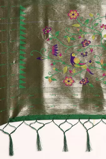 green woven design zari silk blend paithani saree