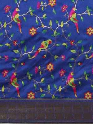 blue ethnic motifs zari silk blend paithani saree 4