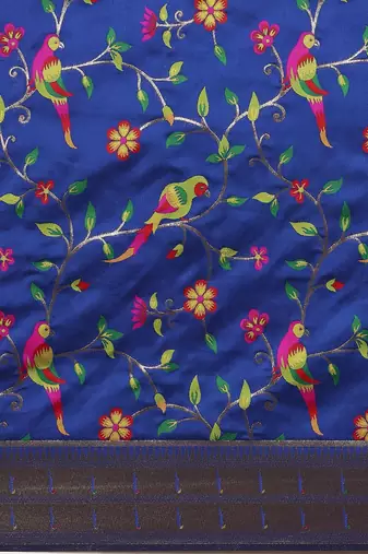 blue ethnic motifs zari silk blend paithani saree