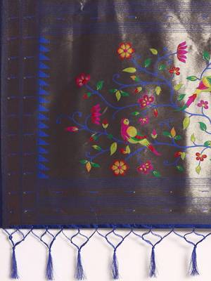 blue ethnic motifs zari silk blend paithani saree 5