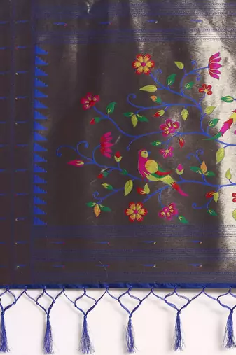 blue ethnic motifs zari silk blend paithani saree